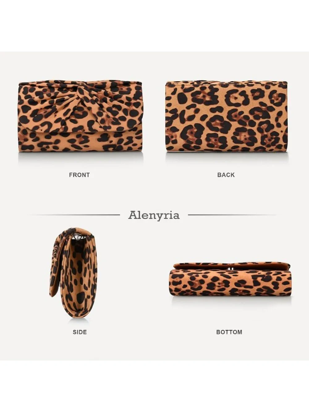 Women's Leopard Faux Suede Pleated Bow Clutch Purse For With Strap Evening Bag